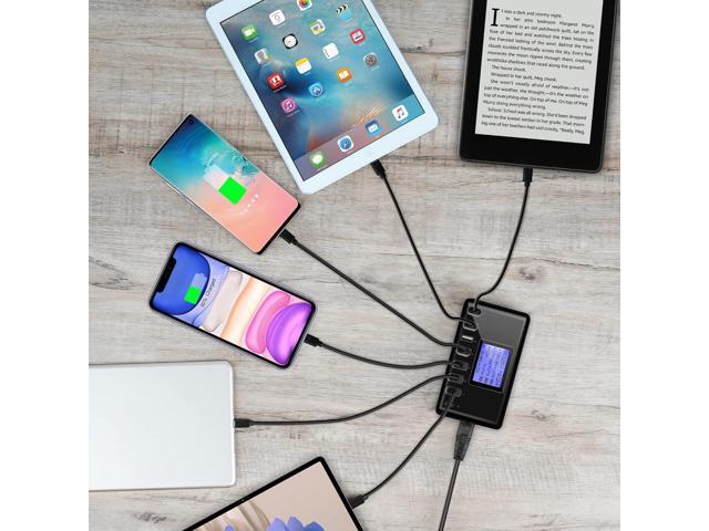 USB Charger, slitinto 60W 12A 8-Port USB Charging Station Multi Port USB Hub Charger Compact Size LCD Display Compatible with iPhone iPad Samsung...