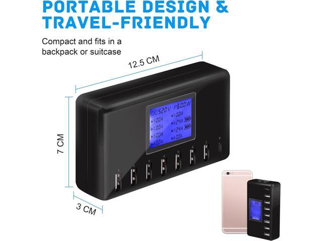USB Charger, slitinto 60W 12A 8-Port USB Charging Station Multi Port USB Hub Charger Compact Size LCD Display Compatible with iPhone iPad Samsung...