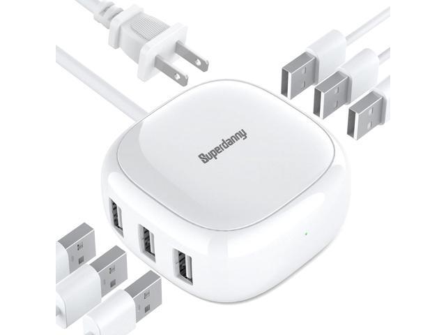 SUPERDANNY 6-Port USB Charger, 40W 8A Mini USB Charging Station, Charging Station for Multiple Devices, 4ft Cable, Compatible with iPhone, iPad,...
