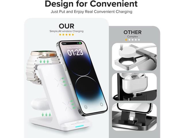 Wireless Charging Station, 3 in 1 Fast Wireless Charger Stand for Multiple Devices Apple Watch Ultra Series 10 9 8 7 6 SE 5 4 3 2, iPhone 16 15 14...