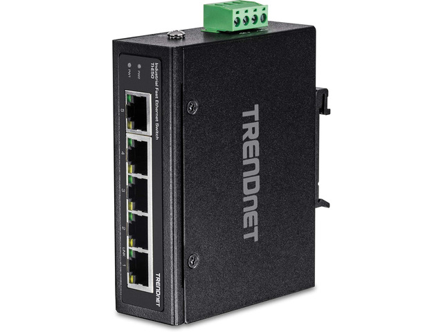 TRENDnet 5-Port Industrial Unmanaged Fast Ethernet DIN-Rail Switch, 5 x Fast Ethernet Ports, IP30, Operating Temperature Range of -40° 75°C (-40° ...