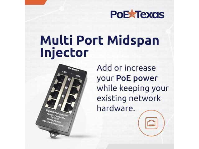 PoE Texas 4 Port PoE Injector - Gigabit Passive Power Over Ethernet with 48V 48W UL Power Supply - 802.3af PoE Injector for VoiP Phones, WiFi...
