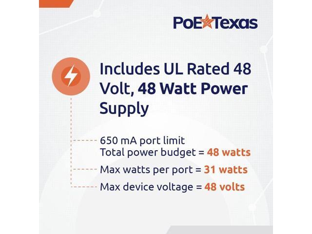PoE Texas 4 Port PoE Injector - Gigabit Passive Power Over Ethernet with 48V 48W UL Power Supply - 802.3af PoE Injector for VoiP Phones, WiFi...