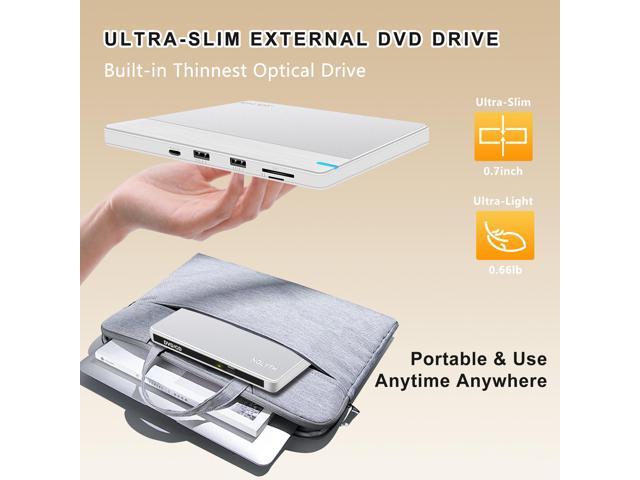 NOLYTH External CD/DVD Drive for Laptop: USB 3.0/USB-C Burner for Windows 11/10 & Mac OS with 2 USB/SD/TF Slot - Portable Slim Plug & Play DVD±RW...