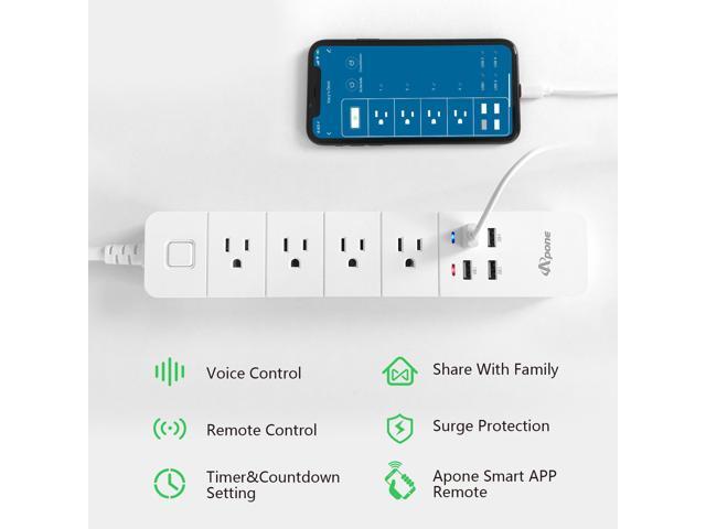 Apone Smart Power Strip with USB Surge Protector Bar with 4 Smart Outlets and 4 USB Ports 6Ft Extension Cord,Works with Alexa and Google Home Timer...