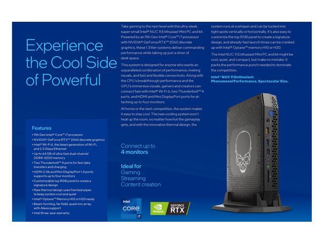 Intel NUC 11 Enthusiast Kit NUC11PHKi7C Phantom Canyon Home & Business Mini PC Mini Desktop 11th Gen Intel Core i7-1165G7 Upto 4.7GHz,RTX 2060...