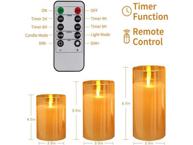 Goldprice Flameless Led Candles Flickering Battery Operated Glass Effect with Timer Remote for Festival Wedding Home Party Decor