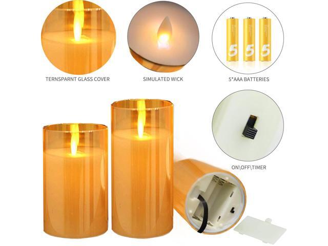 Goldprice Flameless Led Candles Flickering Battery Operated Glass Effect with Timer Remote for Festival Wedding Home Party Decor