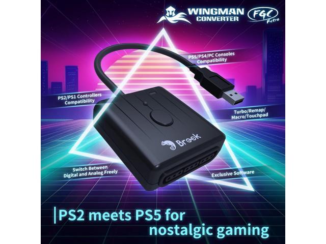 Brook Wingman FGC Retro: PS1 & PS2 Controllers for PS5 / PS4 / PC with Turbo, Remap, Macro, X-Input, Compatible with Dance Mats / Arcade Sticks /...