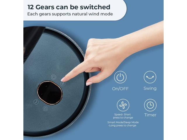 Airdog Portable Foldable 8000mah Lithium Battery Operated Fan with Remote Control, 12 Speed Settings, Timer, Touch Control Panel