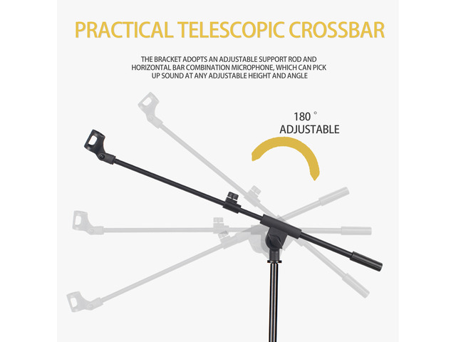 Microphone Stand, Tripod Boom Arm Floor Mic Stand Height Adjustable Heavy Duty with Carrying Bag 2 Mic Clips 3/8' to 5/8' Adapter for Singing...