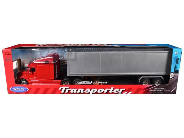 Freightliner Columbia Truck Red with Gray Container 1/32 Diecast Model by Welly