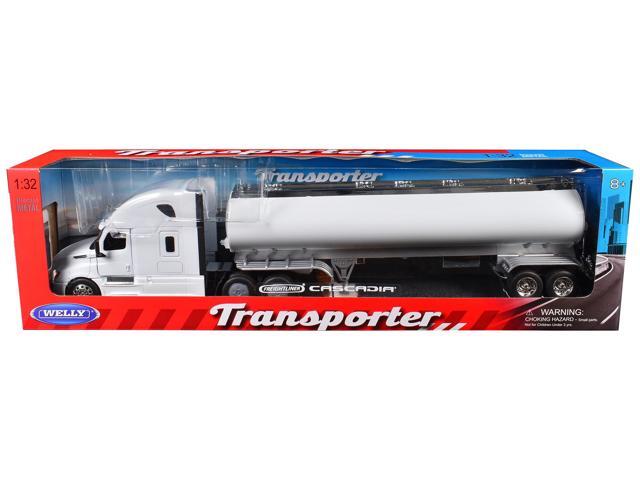 Freightliner Cascadia Truck White with White Tanker Trailer 'Transporter' Series 1/32 Diecast Model by Welly