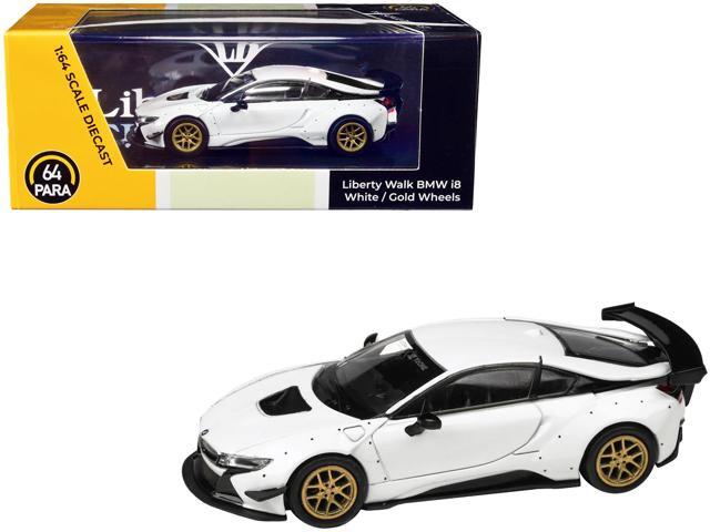 i8 Liberty Walk White with Gold Wheels 1/64 Diecast Model Car by Paragon Models