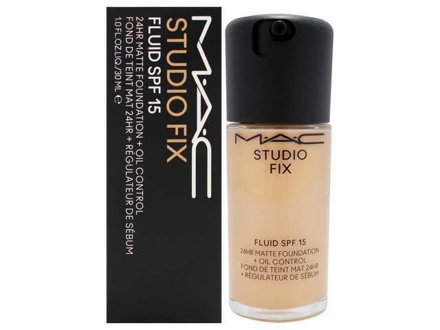 Studio Fix Fluid SPF 15 24Hr Matte Foundation Plus Oil Control - C4 Light Neutral Golden with Peachy Undertone by MAC for Women - 1 oz Foundation