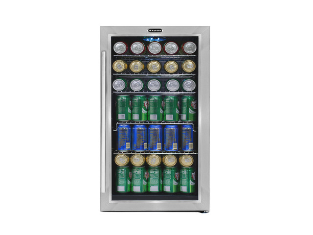 Beverage Refrigerator with Double-Layer Glass Door, 127-Can 3.1 Cu Ft Freestanding Drink Mini Fridge, BR-130SB, Stainless Steel