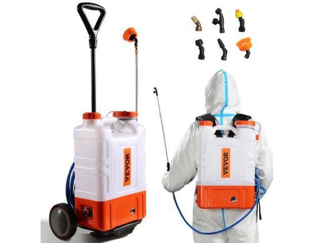 VEVOR Battery Powered Backpack Sprayer with Cart, 0-94 PSI Adjustable Pressure, 4 Gallon Tank on Wheels, with 8 Nozzles and 2 Wands, 12V 7.2Ah...