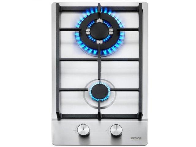 VEVOR Gas Cooktop 12 inch, Max 12250BTU 2 Burners Built-in Stainless Steel Gas Stove Top, LPG/NG Convertible Dual Fuel Natural Gas Hob with...