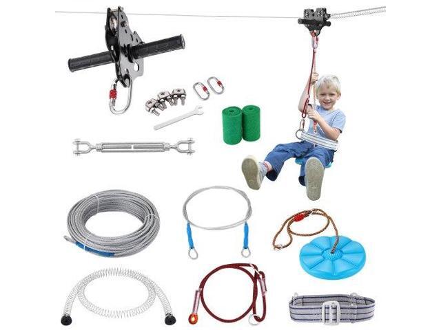 Zipline Kit for Kids and Adult, 80 ft Zip Line Kits Up to 500 lb, Backyard Outdoor Quick Setup Zipline, Playground Entertainment with Stainless...