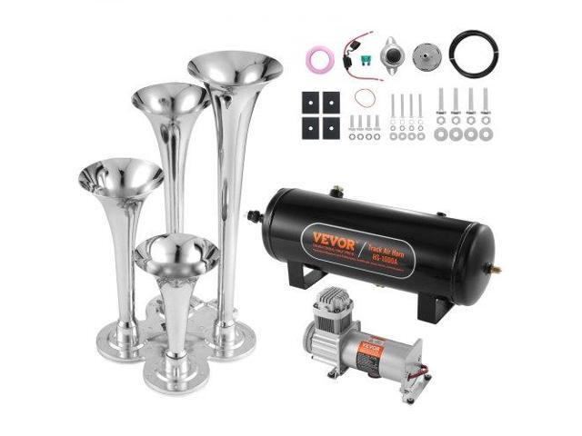 VEVOR Train Horns Kit, 4 Trumpet Air Horn Kit, 150dB Train Horns for Pickup Trucks, 12V 160 psi Air Compressor 2.6 Gal/10 L Tank with Gauge for Any...