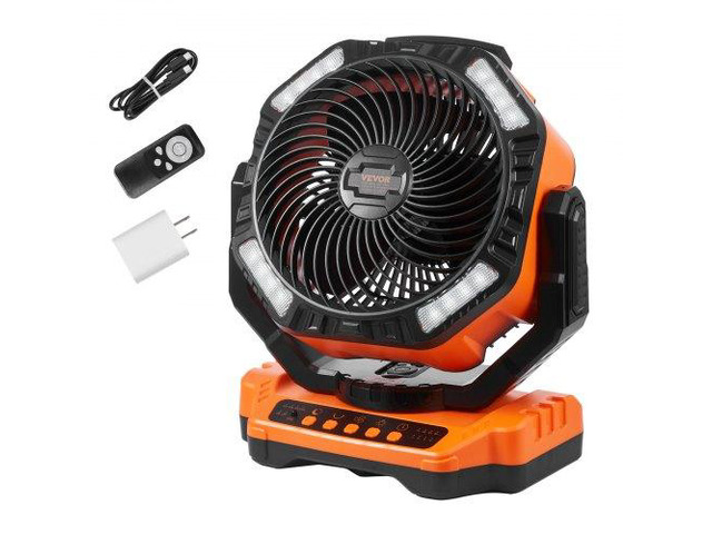 VEVOR Portable Fan Rechargeable 13 inch, Battery Powered Fan with LED Lantern, 4 Speeds Adjustable & 45°/90°Automatic Swivel & Timer, USB Battery...