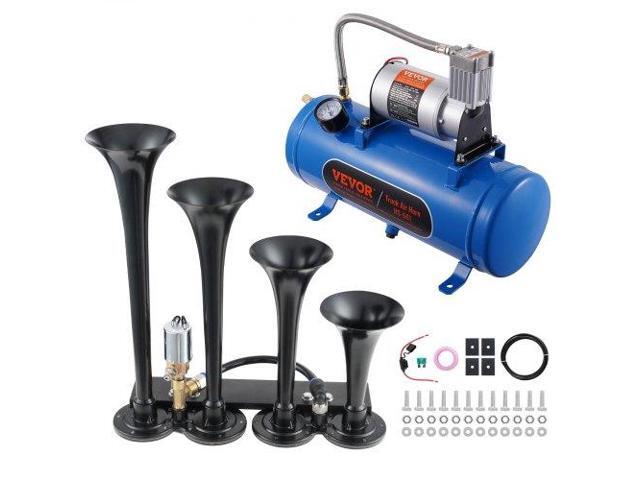 VEVOR Train Horns Kit, 4 Trumpet Air Horn Kit, 150dB Train Horns for Pickup Trucks, 12V 120 psi Air Compressor 1.6 Gal/6 L Tank with Gauge for Any...