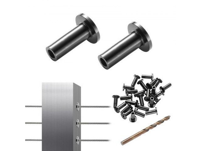 101 Pack T316 Stainless Steel Protector Sleeves for 1/8' Wire Rope Cable Railing, DIY Balustrade T316 Marine Grade, Come with A Free Drill Bit, Black