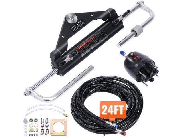 Hydraulic Outboard Steering Kit, 150HP, Marine Boat Hydraulic Steering System, with Helm Pump Two-Way Lock Cylinder and 24 Feet Hydraulic Steering...