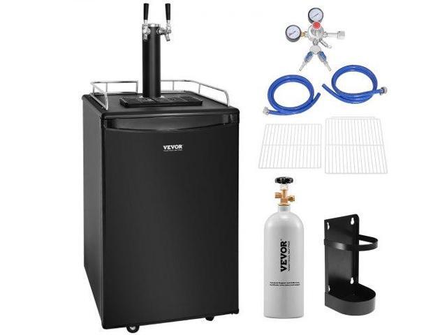 Beer Kegerator, Dual Tap Draft Beer Dispenser, Full Size Keg Refrigerator with CO2 Cylinder, Shelves, Drip Tray & Rail, 32°F- 50°F Temperature...