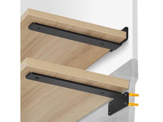 VEVOR Shelf Bracket, 12L x 4W x 1.6H 6 Pcs, Heavy Duty Floating Shelf Brackets, Brackets for Shelves, 5mm Thick Matte Black L Shelf Bracket,Steel...