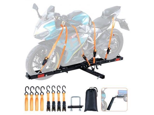 VEVOR Motorcycle Carrier, 600 LBS Steel Motorcycle Carrier Hitch Mount with Loading Ramp, Scooter Dirt Bike Trailer Hauler with Ratchet Straps and...