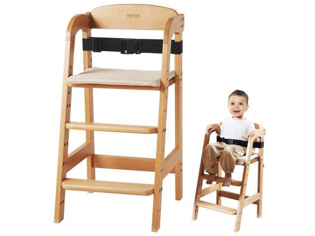 VEVOR Wooden High Chair for Babies & Toddlers, Convertible Adjustable Feeding Chair, Eat & Grow High Chair with Seat Cushion, Portable Baby Dining...