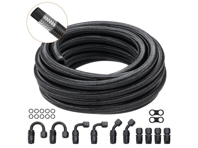 8AN Fuel Line Kit, 20 FT Fuel Hose Kit, 0.43' Nylon Stainless Steel Braided Fuel Line Oil/Gas/Diesel Hose End Fitting Kit, with 12 PCS Swivel...