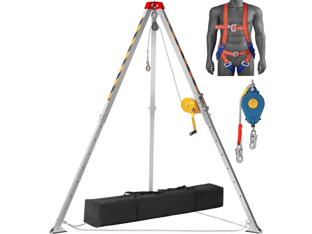 VEVOR Confined Space Tripod Kit, Confined Space Tripod 7' Legs and 98' Cable, Confined Space Rescue Tripod 32.8' Fall Protection, 1200 lbs Winch,...