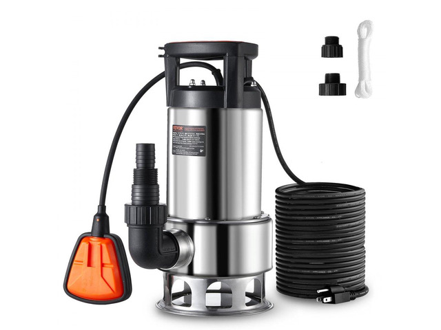 1HP Sump Pump, 4020GPH, 30FT Lift Stainless Steel Submersible Sludge Pump with 26FT Power Cord Automatic ON/OFF Float Switch, Drain Clean/Dirty...