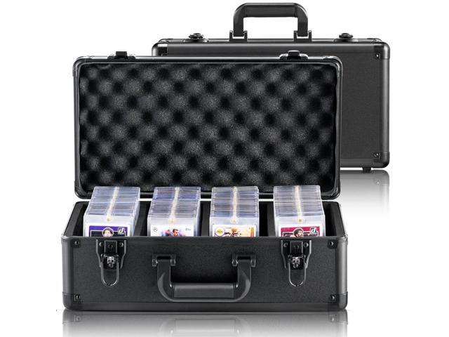 VEVOR Graded Card Storage Box, 4 Slots, Graded Sports Cards Holder Carrying Case with Key Lock Foam Dividers, for 96 PSA Graded Cards 68 BGS Cards...