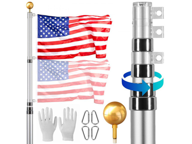 20FT Telescoping Flag pole Kit, Heavy Duty Aluminum Alloy in Ground Flag Poles for Outside, 3 Display Modes Flagpole with 3x5 American Flag,...