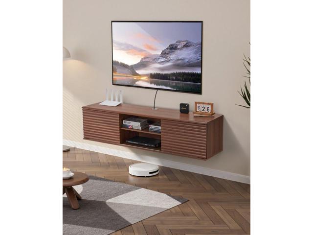 VEVOR Floating TV Stand, 60' Wall Mount Entertainment Center with Adjustable Shelf & Sliding Doors, 2 Tiers Floating TV Shelf with Storage Cabinet...