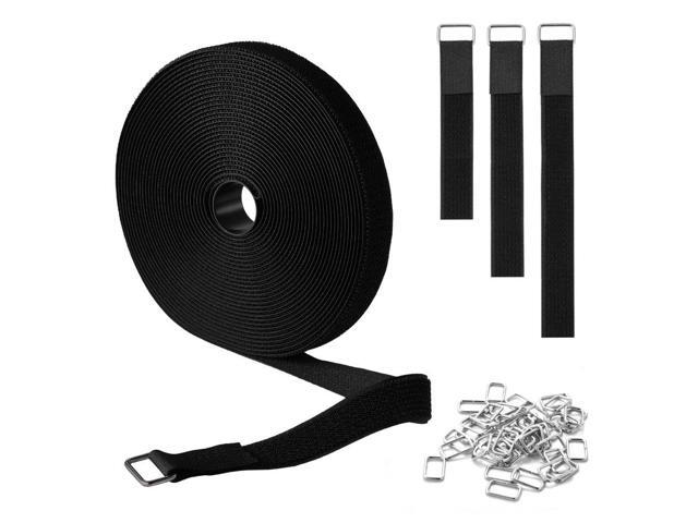 Cable Ties 393.7-Inch Hook and Loop Reusable Cord Ties with 50 Metal Buckles