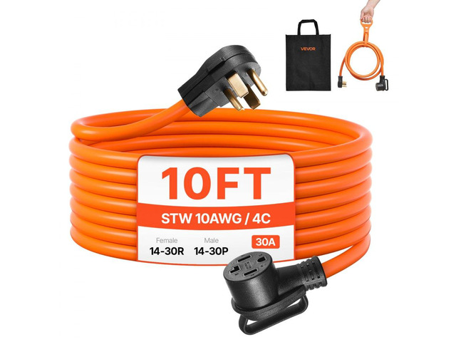 10 ft Dryer Extension Cord, 4-Prong NEMA 14-30P to 14-30R Dryer Cord, 125V/250V, STW 10AWG/4C, 30A, Pure Copper Wire Cable with Black Non-woven Bag...