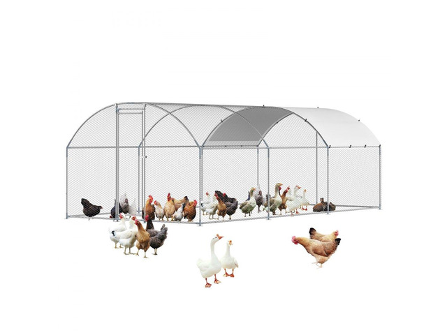 Metal Chicken Coop 9.8x19.6x6.5 ft Walk-in Chicken Run with Cover Doom Roof