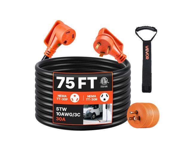 75 FT RV Extension Cord, 30 Amp, 125V 2500W Heavy Duty STW 10/3 Gauge Wire, NEMA TT-30P Male NEMA TT-30R Female Plug, with LED Power Indicator,...