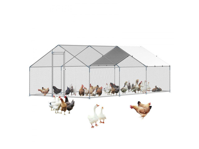 Metal Chicken Coop 9.8x19.6x6.5 ft Walk-in Chicken Run with Cover Spire Roof