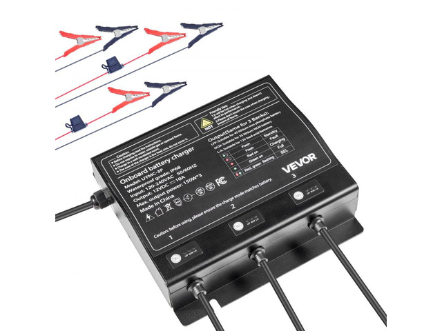 3-Bank 10A 12V Smart Marine Battery Charger Onboard IP68 Waterproof Boat RV
