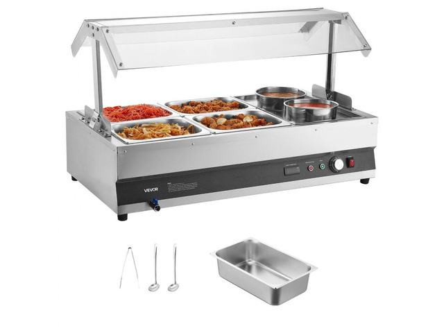 Commercial Soup Warmer Soup Station with Cover 2-Pot & 4-Pan Soup Kettle
