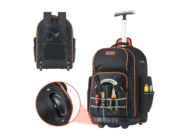 Rolling Tool Backpack, 110 lbs Load Capacity, 72 Pockets Heavy Duty Roller Tool Bag on Wheels, Adjustable Telescoping Handle & Stable Base, Toolbag...