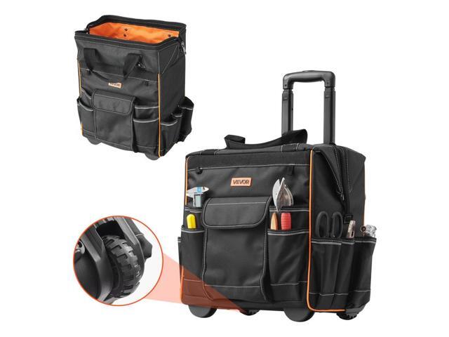 Rolling Tool Bag, 110 lbs Load Capacity, 25 Pockets Heavy Duty Roller Tool Bag on Wheels, Adjustable Telescoping Handle & Stable Base, Toolbag...