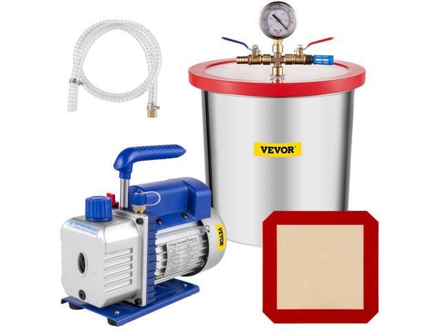 VEVOR Vacuum Pump 3.6CFM 1/4 HP Single Stages HVAC A/C Refrigeration Kit 5PA Ultimate Vacuum Manifold Gauge Set Including 3 Gallon Vacuum Chamber,...