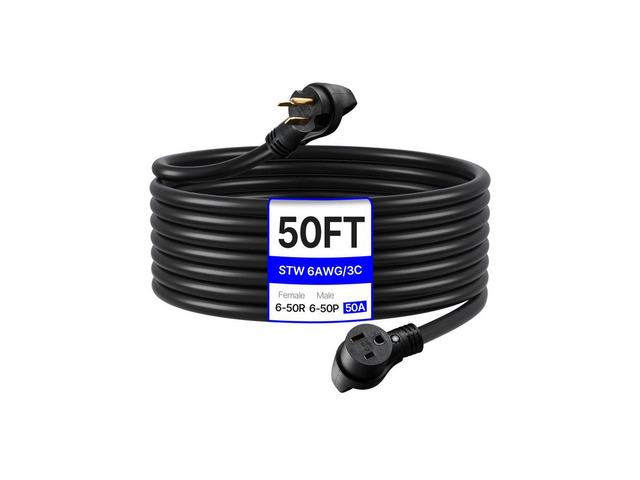 50-Amp Generator Extension Cord, 50 Foot, 250 Volts 12500 Watts Heavy Duty Power Cable, NEMA 6-50R NEMA 6-50P SWT 6AWG Flexible Welder Extension...
