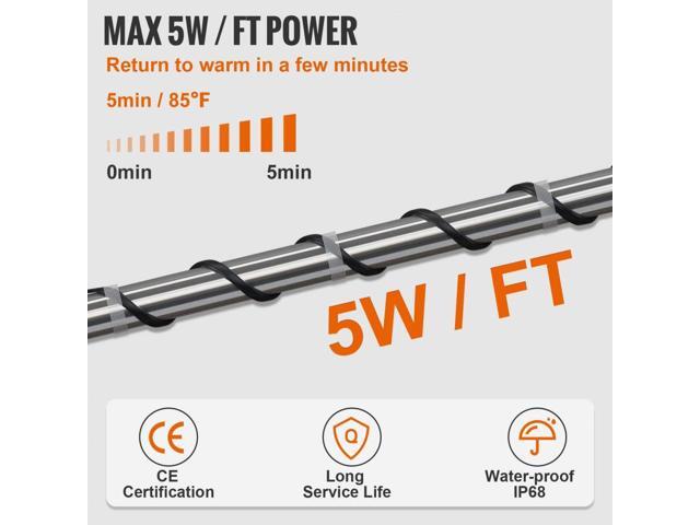 Self-Regulating Pipe Heating Cable, 18-feet 5W/ft Heat Tape for Pipes Freeze Protection, Protects PVC Hose, Metal and Plastic Pipe from Freezing, 120V